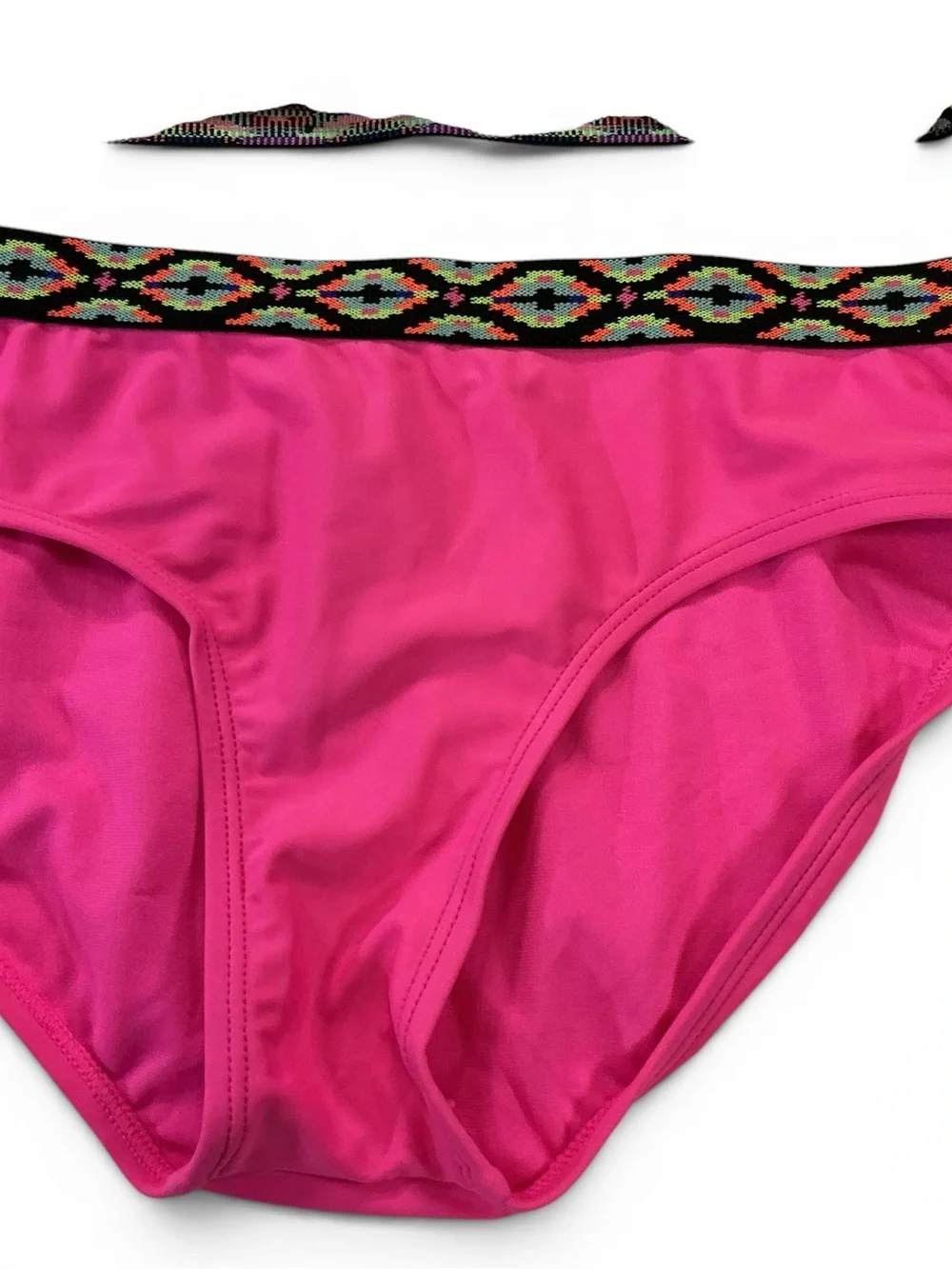 Bright Pink Woven Weave 2 pc. Bikini w/ Patterned Elastic Banding NWOT Size 16
